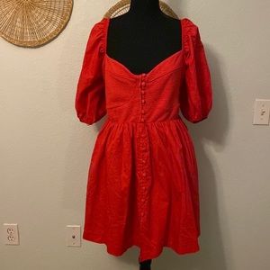 Red Anthropologie dress w puff sleeves